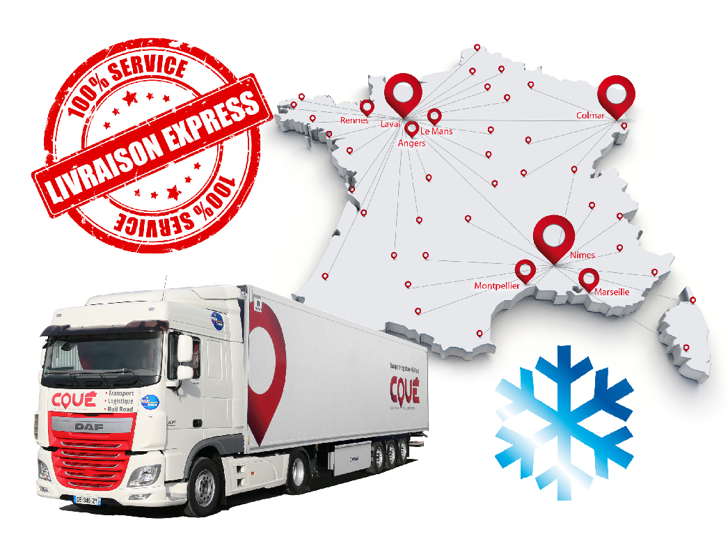 Transport frigorifique, messageries palettes, lots, groupages, volumineux