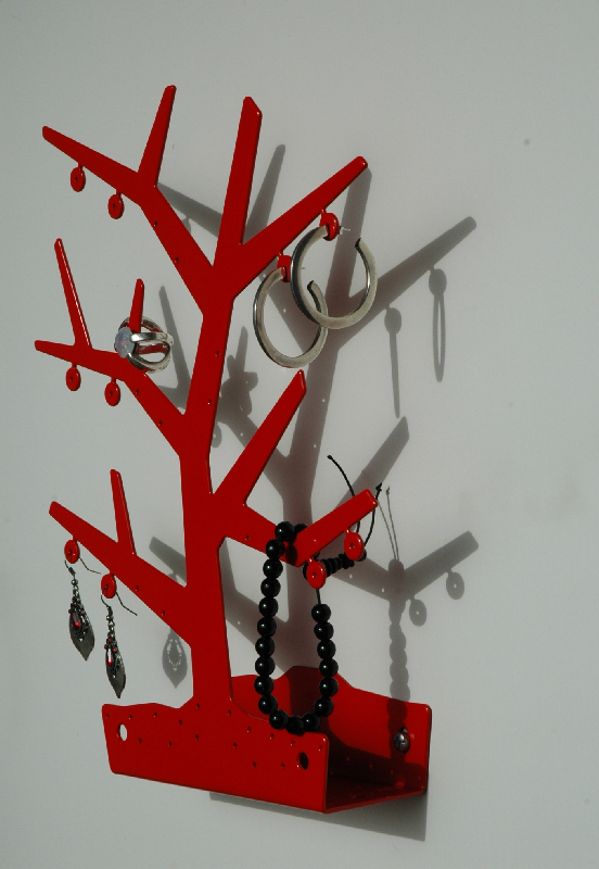 Arbre à bijoux en acier laqué rouge vif