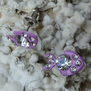 Boucles d'oreilles poisson couleur rose fushia strass Cz | ART des ILES.com