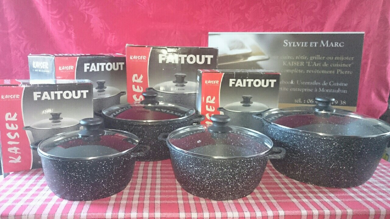 faitouts, revêtement pierre, tous feux dont induction, vont au four